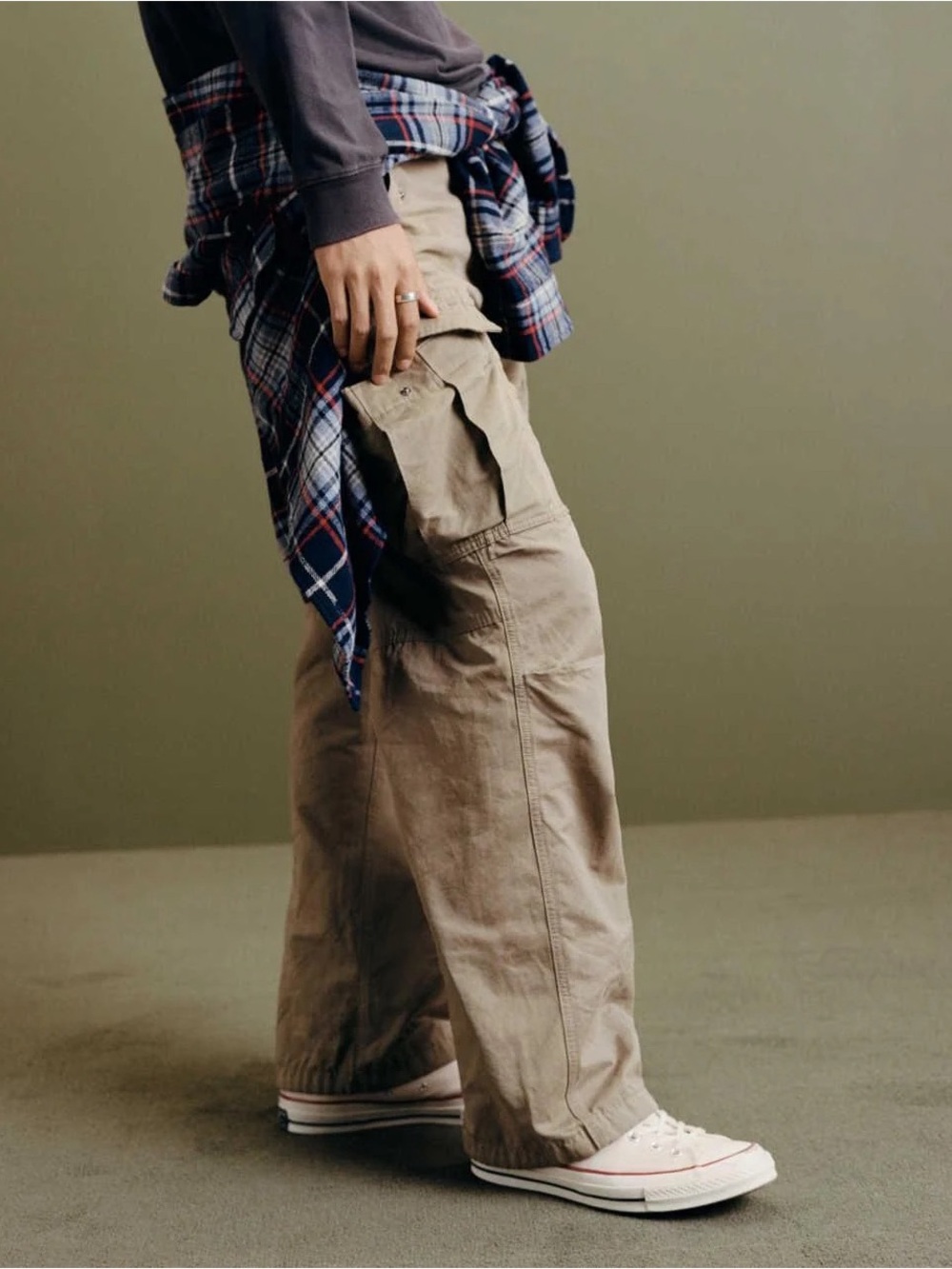 American Eagle Pull On Utility Relaxed Fit Cargo Pants Mens M Khaki